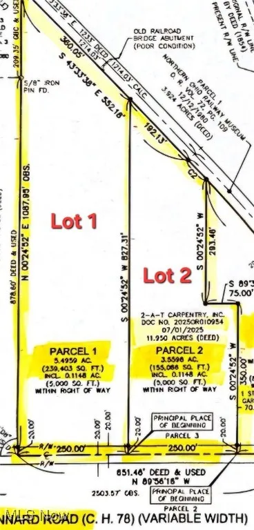 Survey of Subject property Lot #2, and the survey for the adjoining Lot #1 that's available