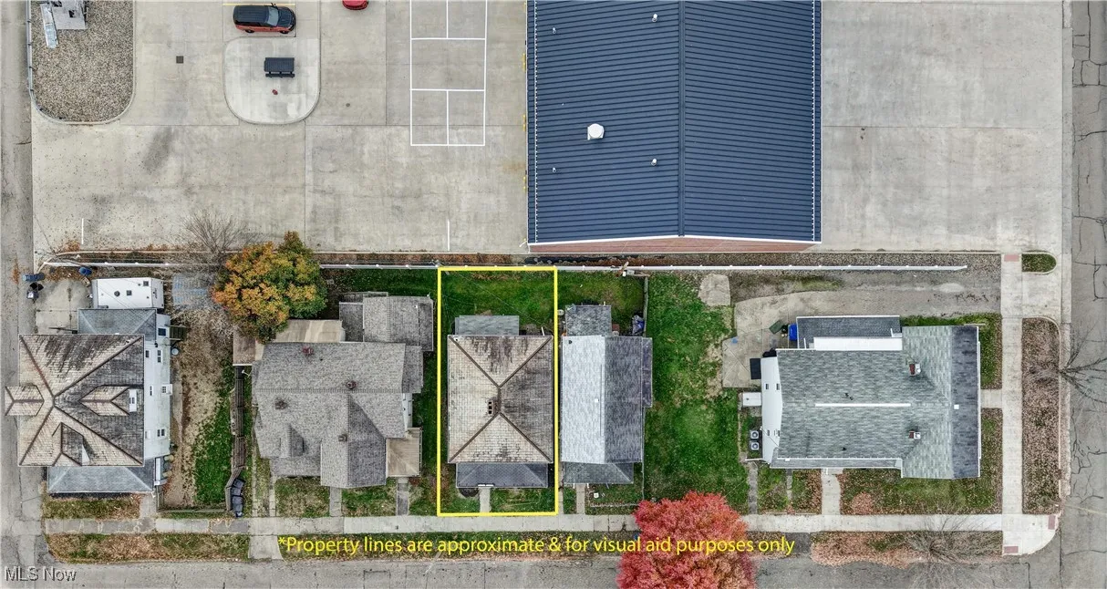 Aerial overview of property's location with property parcel outlined