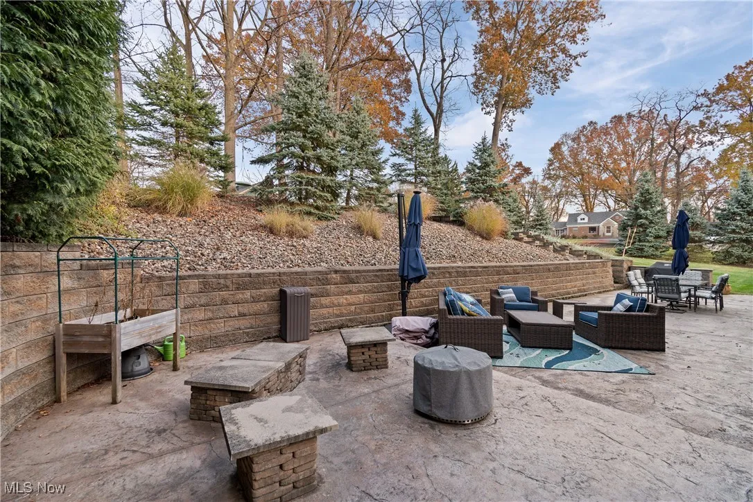View of patio / terrace featuring an outdoor living space with a fire pit and outdoor dining space