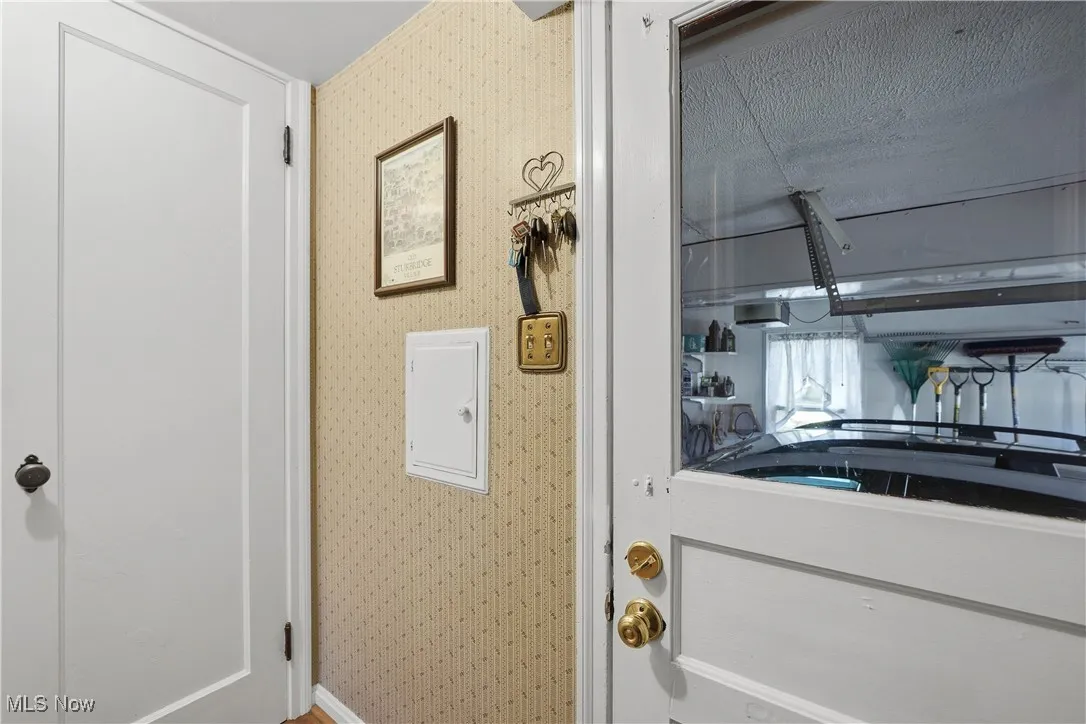 Detailed view of wallpapered walls