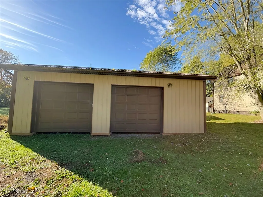 View of detached garage