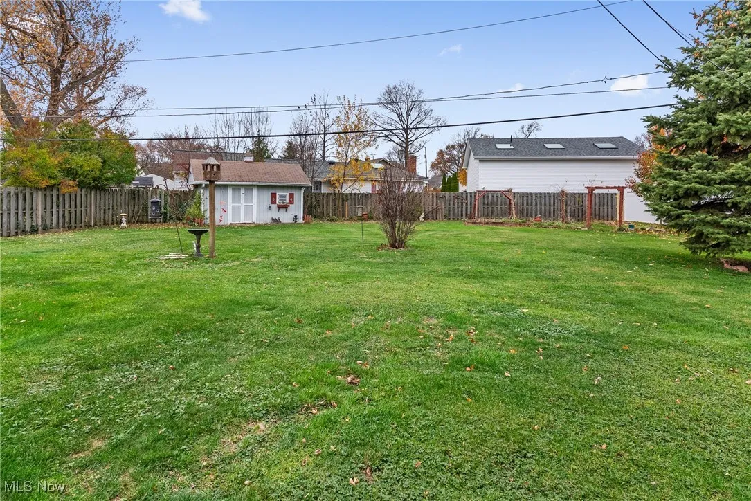 Fenced backyard with a shed