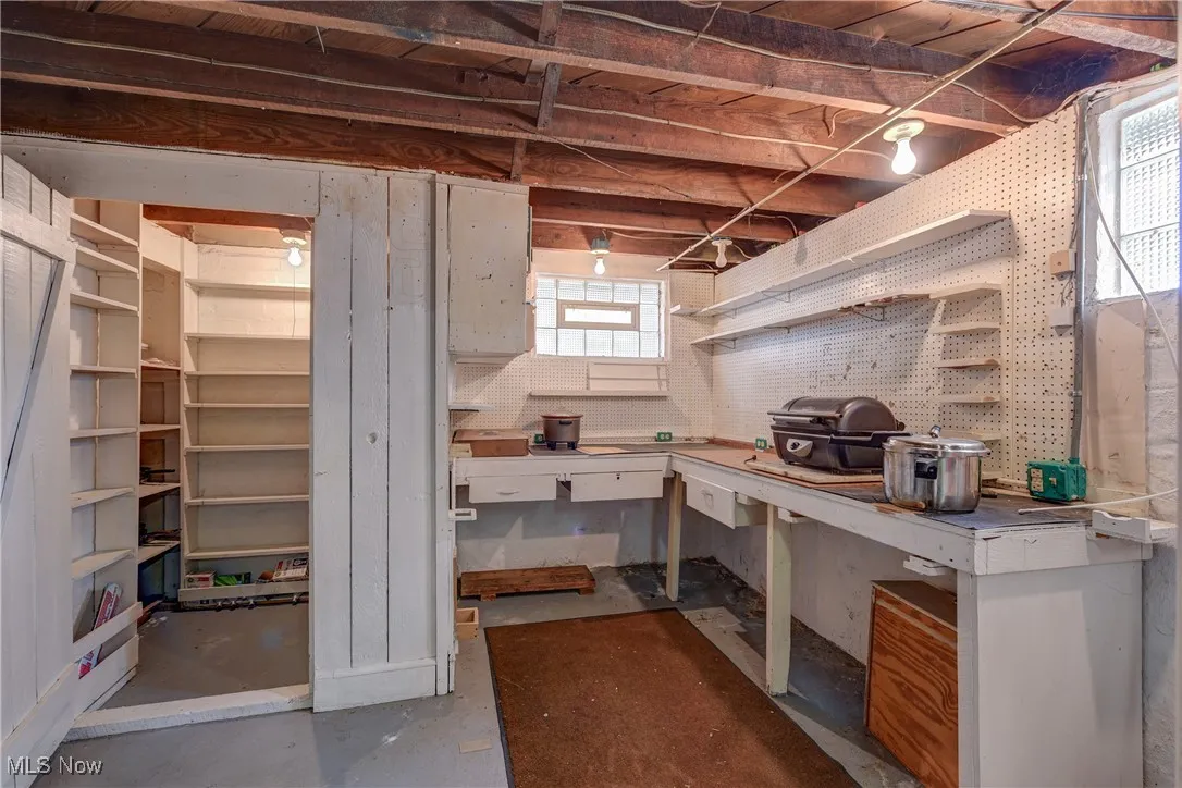 Basement featuring a workshop area