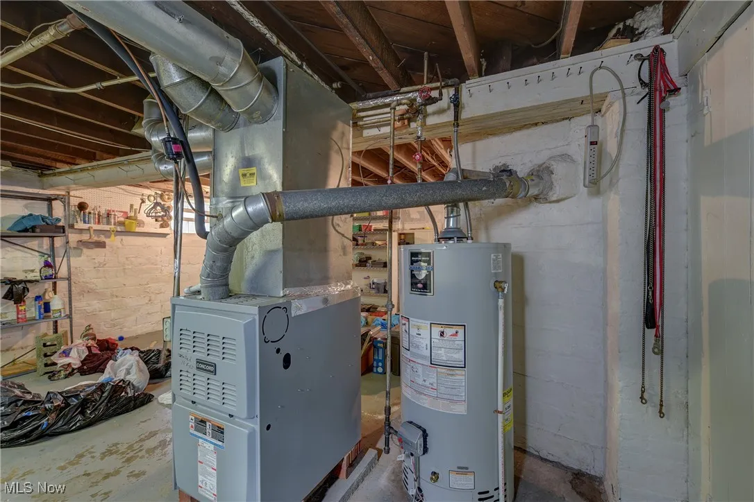 Utility room with gas water heater and heating unit