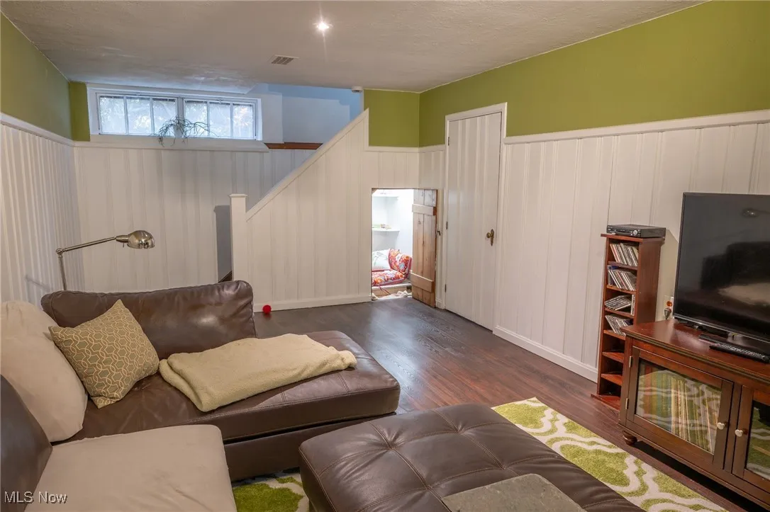 Basement rec room with cubby hole for kids, or storage