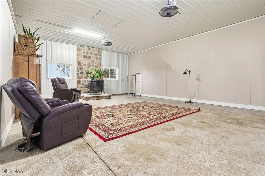 Living area featuring a wood stove