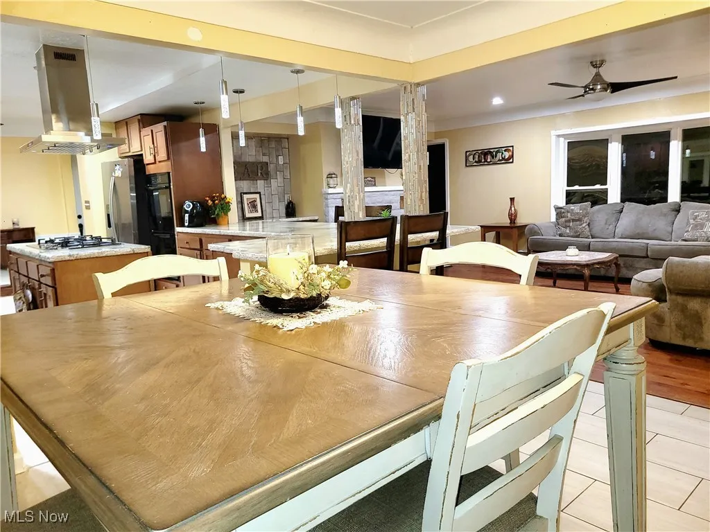 Recessed lighting throughout the eat-in kitchen, dining areas and living room
