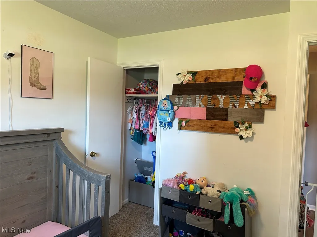 Bedroom with carpet flooring and a closet