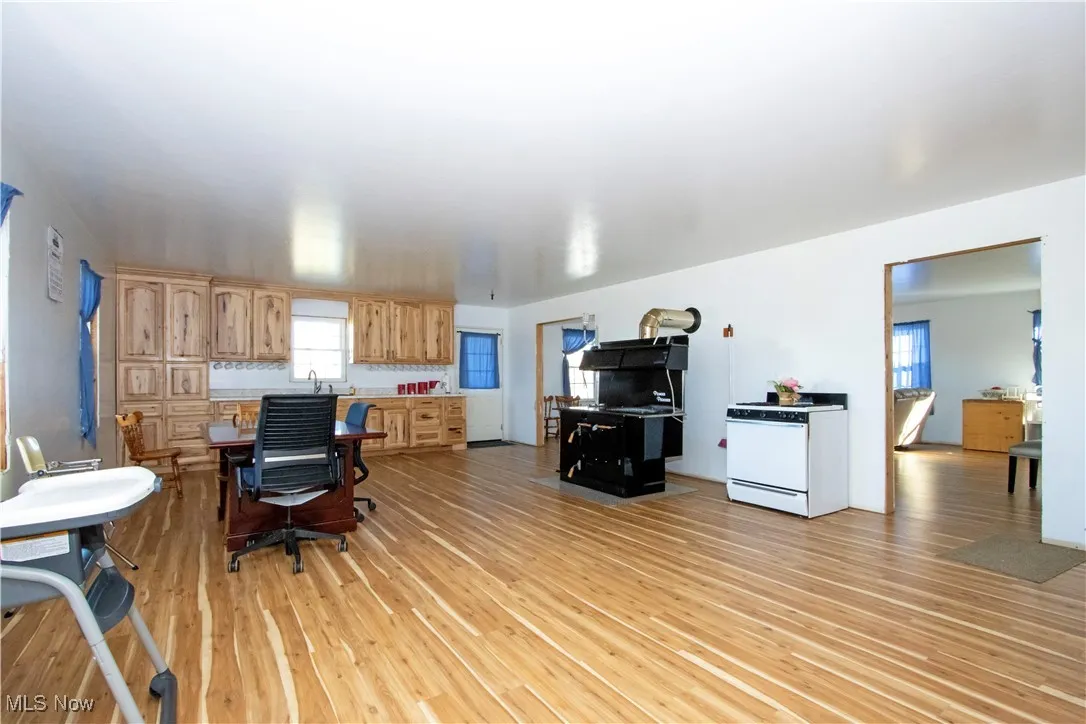 Office space with light wood-style floors
