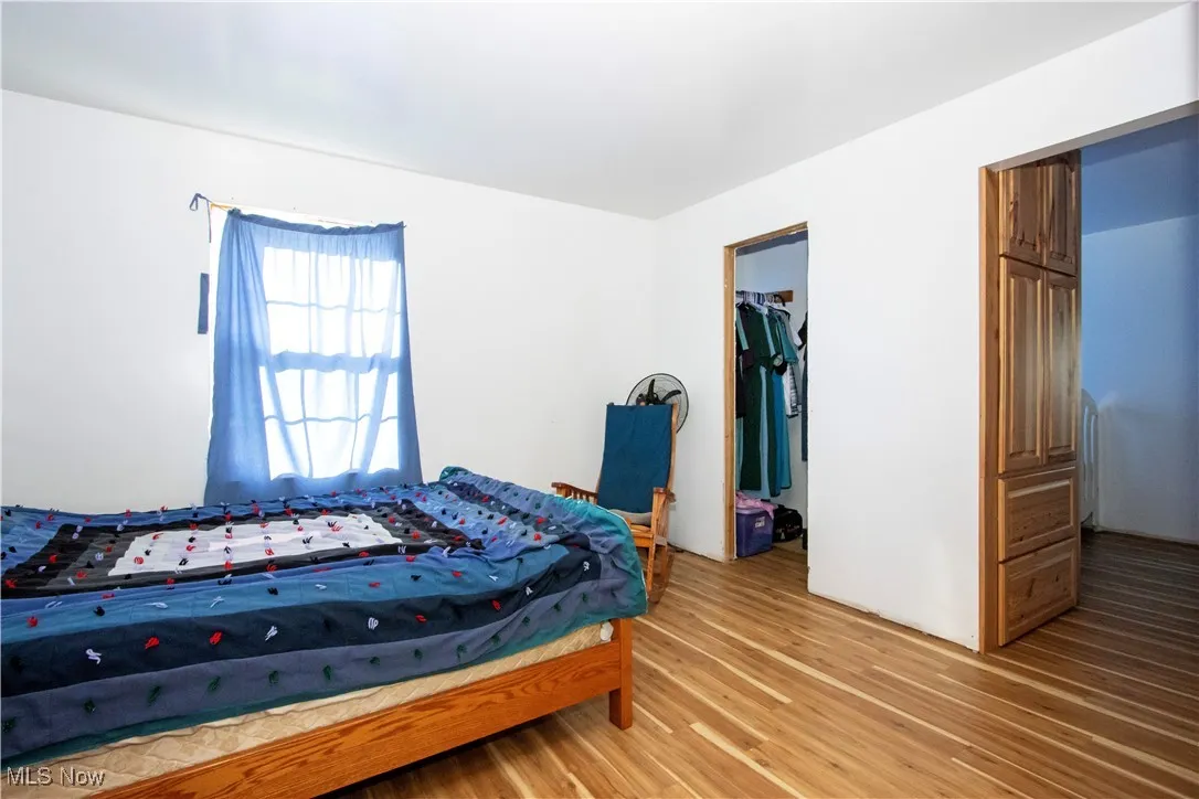 Bedroom featuring light wood-type flooring and a spacious closet