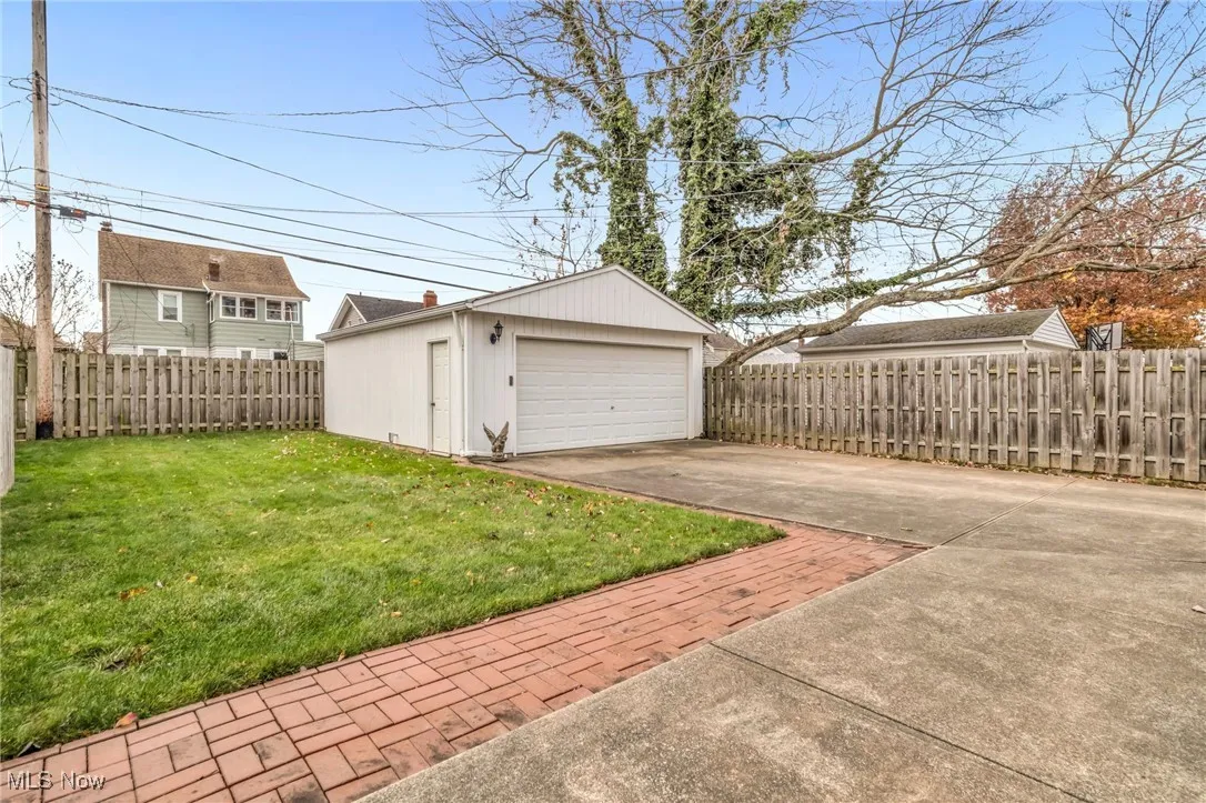 Detached 20 by 24 garage with extra depth.