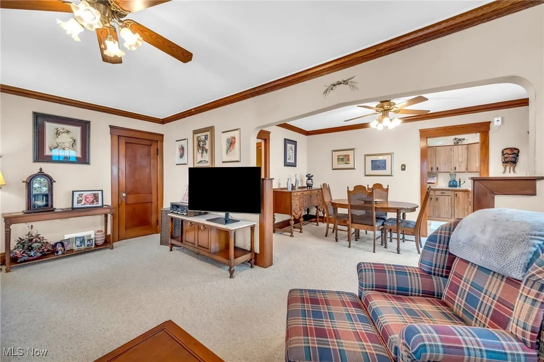 Living room looking into the dining room.