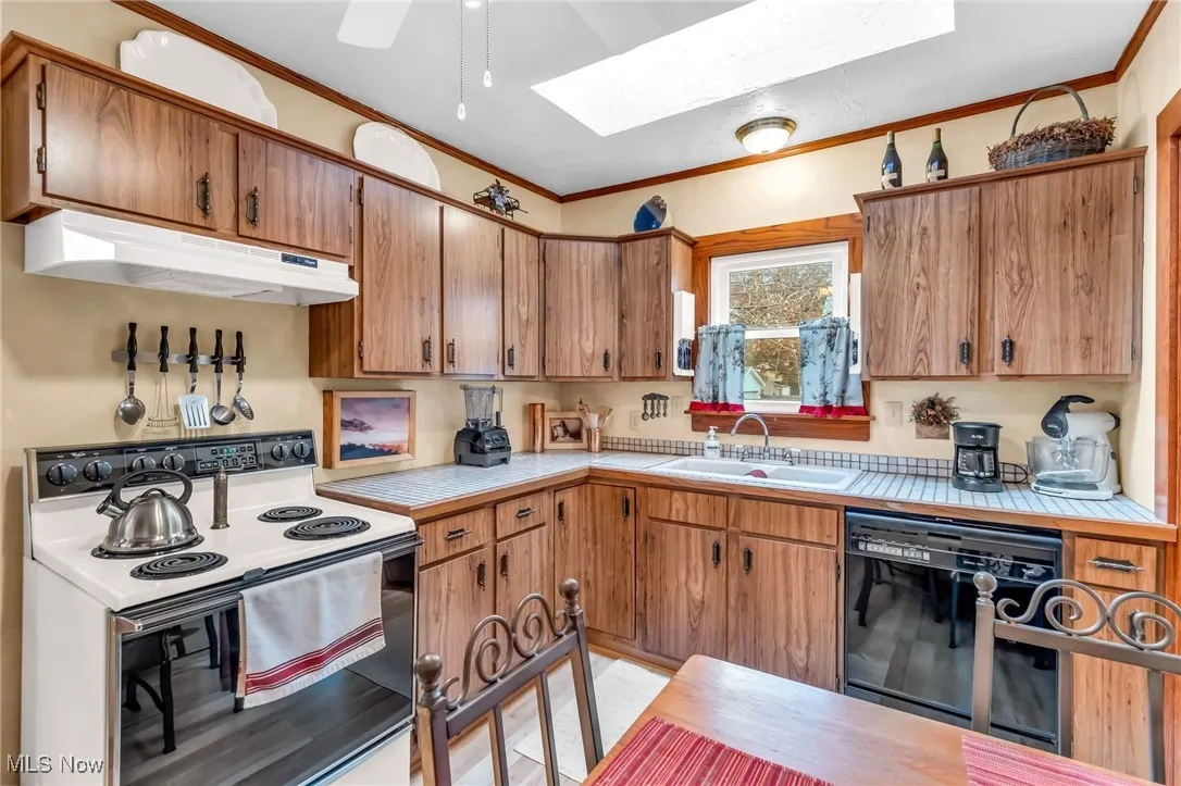 Kitchen with skylight for natural light.