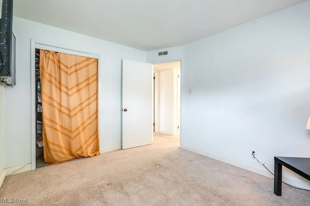 Unfurnished bedroom featuring carpet flooring and a closet