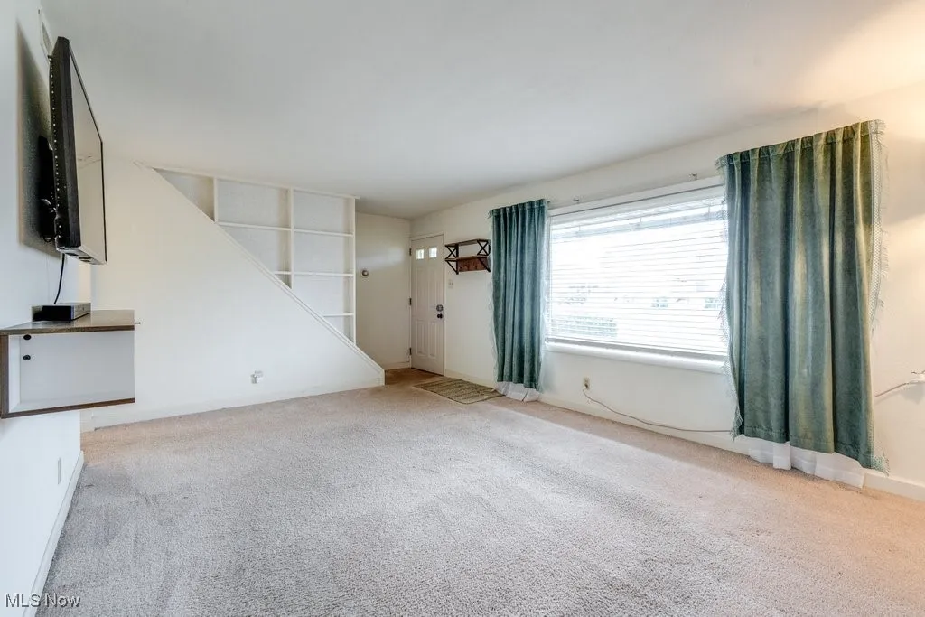 Unfurnished living room with light carpet