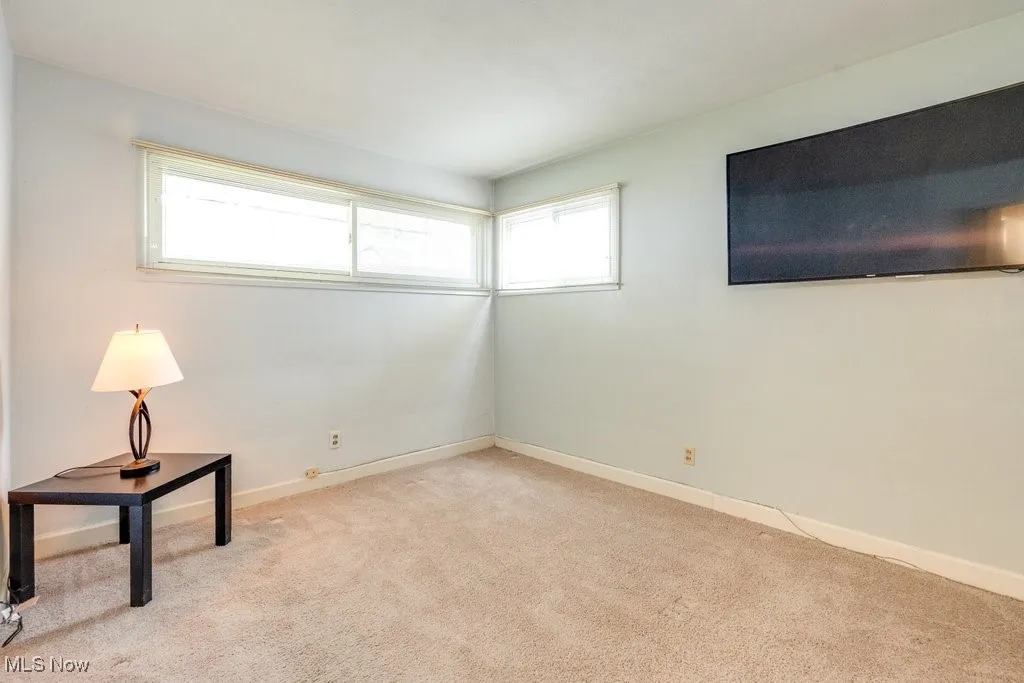 Spare room with light carpet and baseboards