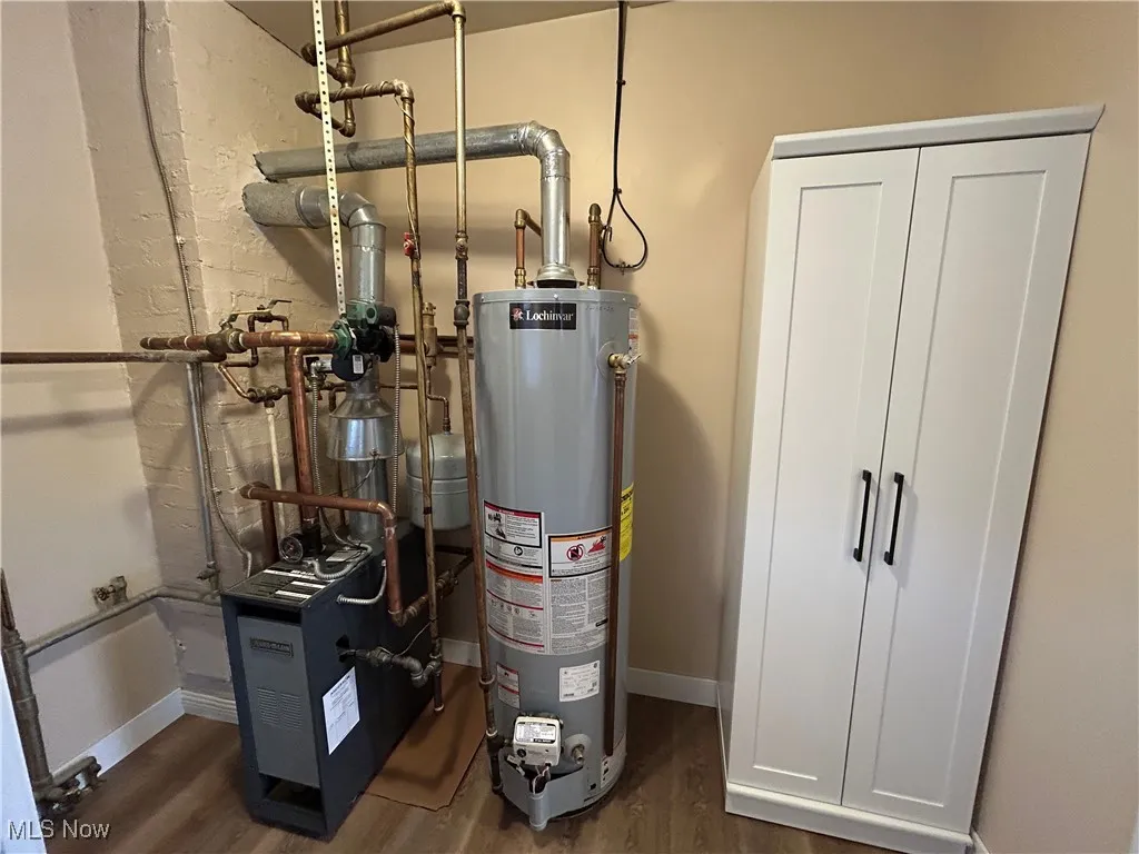 Utilities with gas water heater and a heating unit