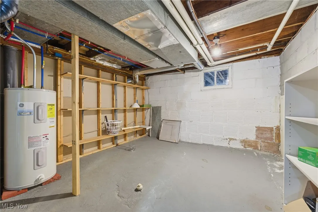 Basement featuring water heater