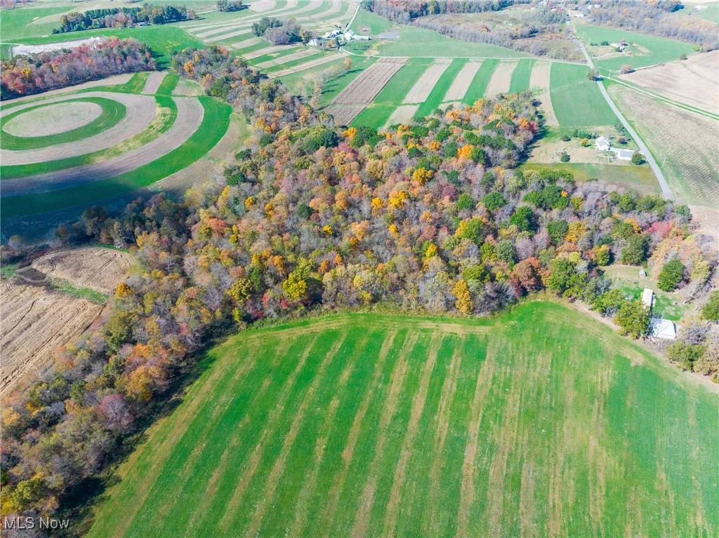 Aerial overview of property's location with rows of crops and rural landscape