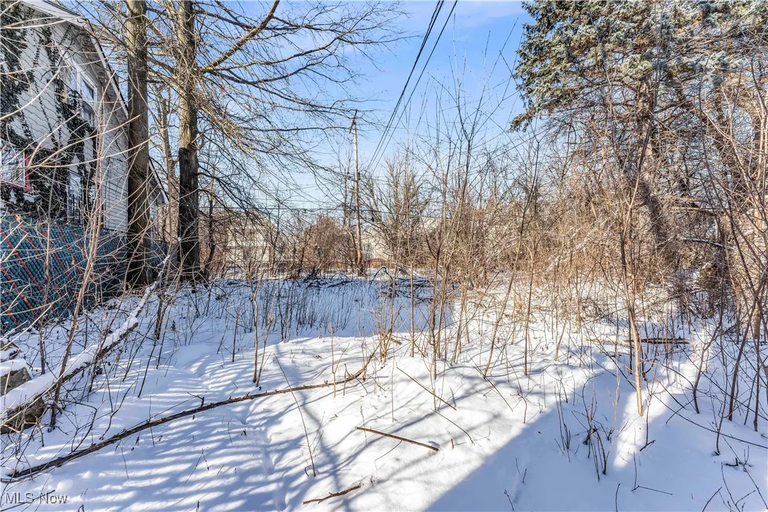 View of yard covered in snow