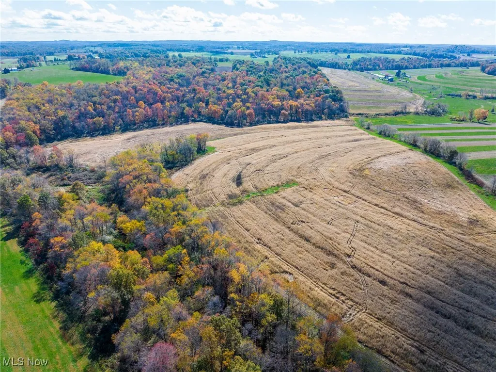 Overview of rural landscape with large plots for crops
