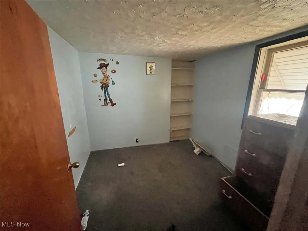 Unfurnished bedroom featuring carpet flooring and a textured ceiling