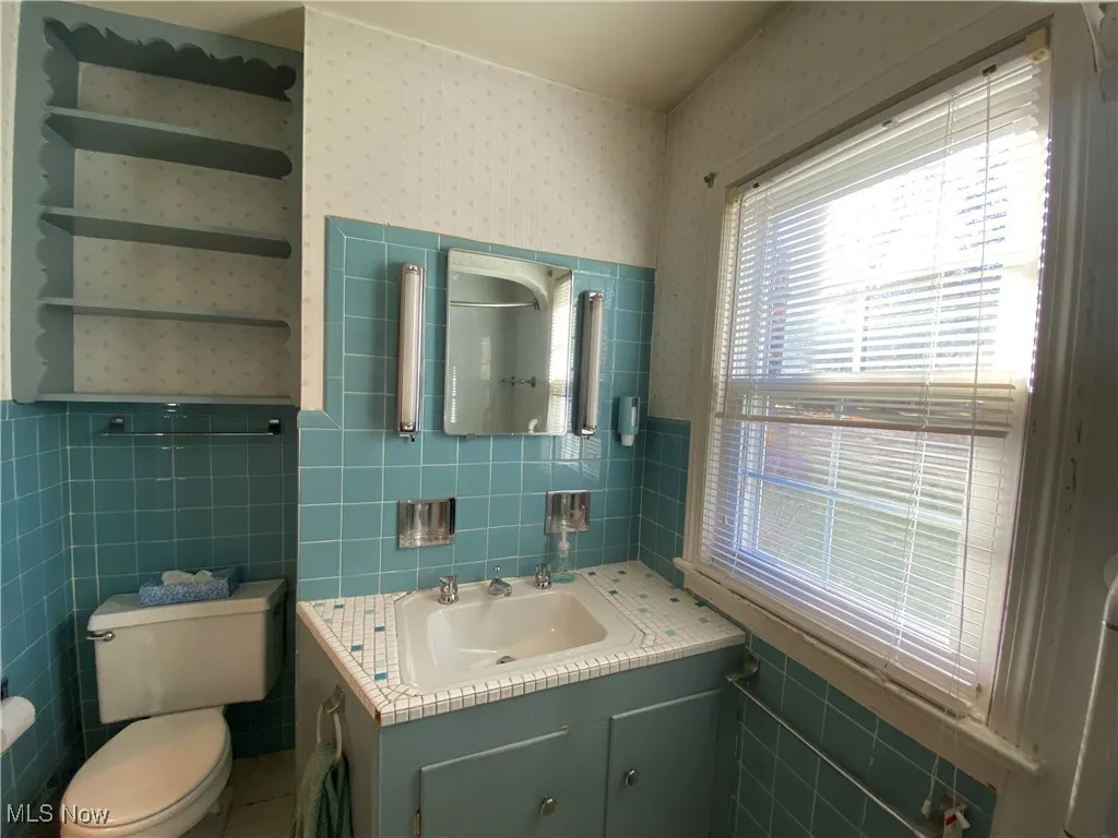 Bathroom facing backyard