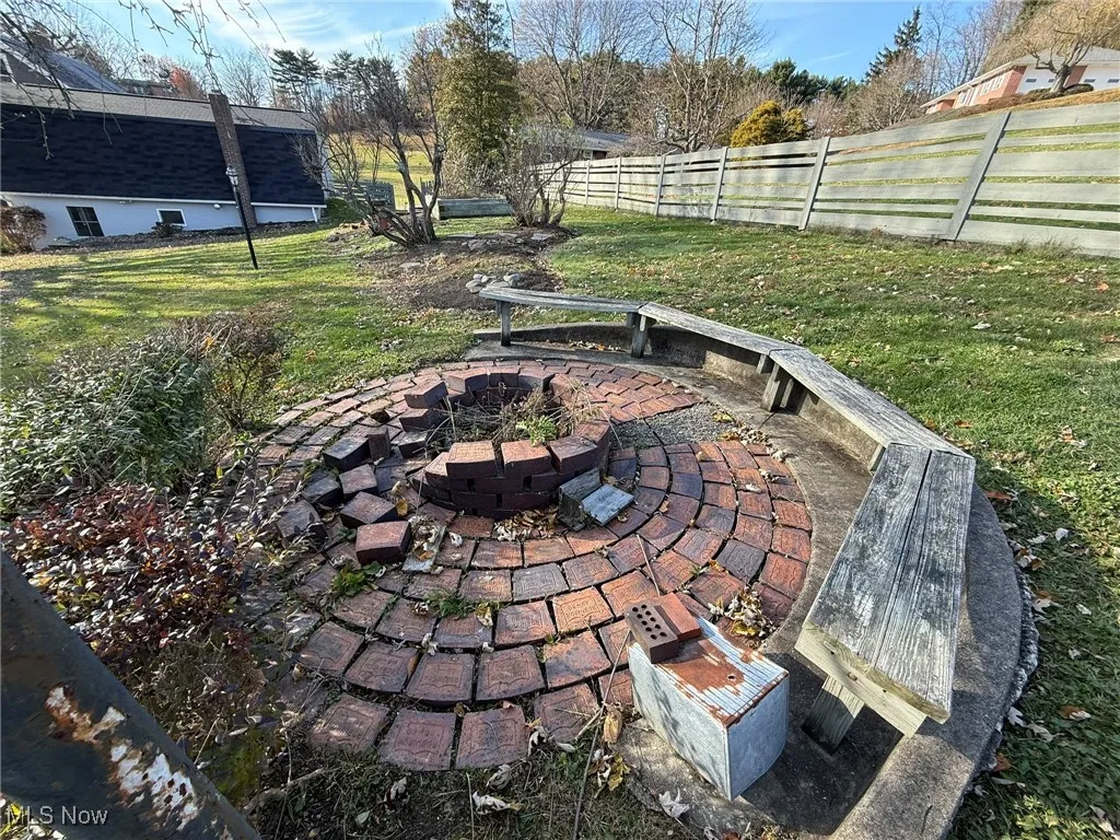 Fenced backyard featuring a patio and a fire pit