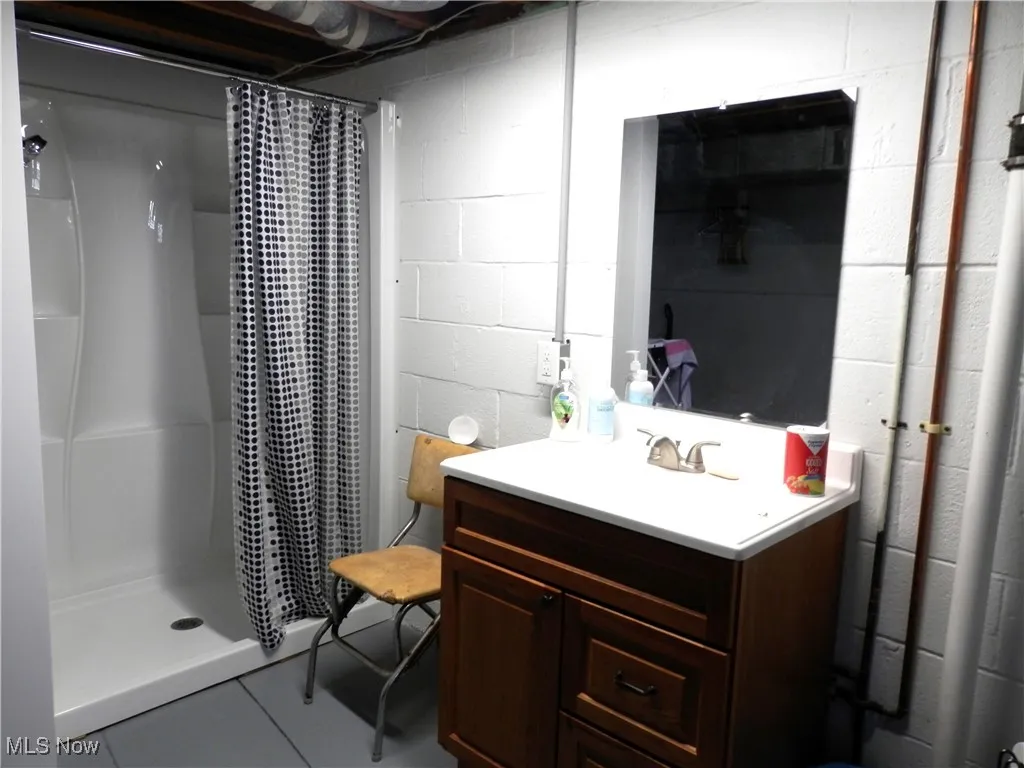 Shower and vanity in lower level
