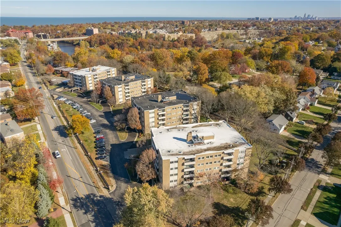 Aerial view of property's location near Rocky River Metro Park & still close to Lake Erie