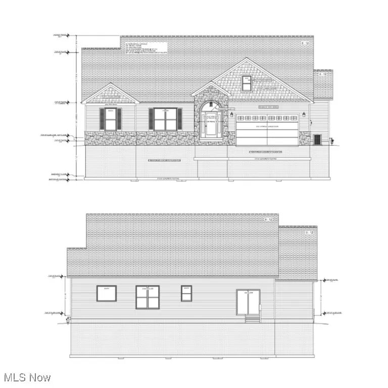 Front & back elevation blueprint of the ranch style home to be built.