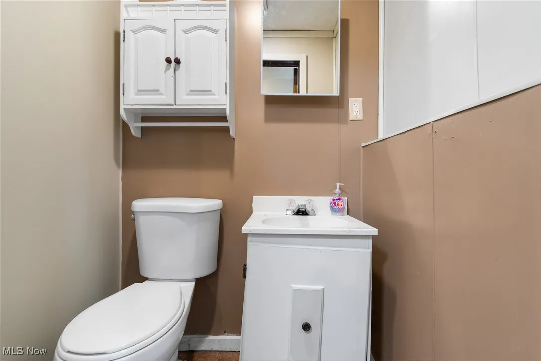 1/2 Bathroom in lower level with vanity and toilet