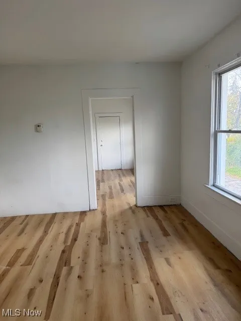 Unfurnished room with light wood-type flooring