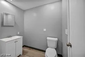 Bathroom featuring vanity and light wood-style flooring