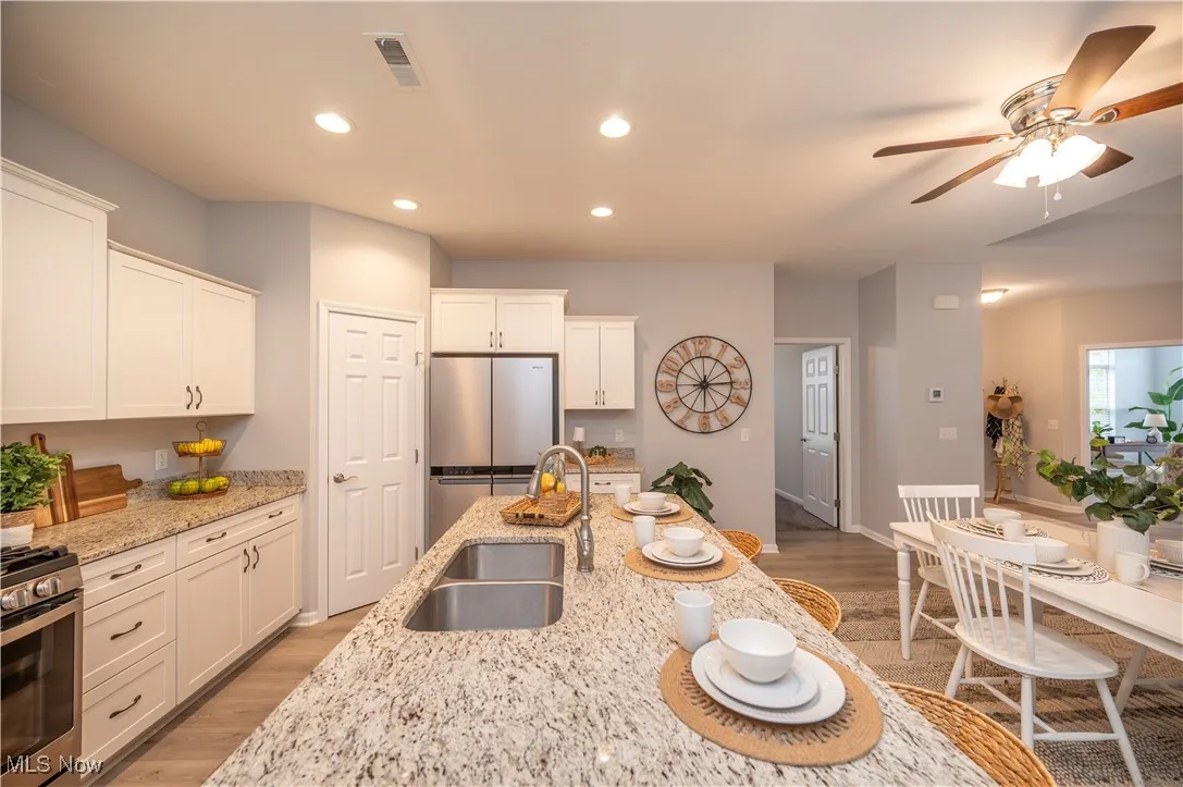 Kitchen area with island