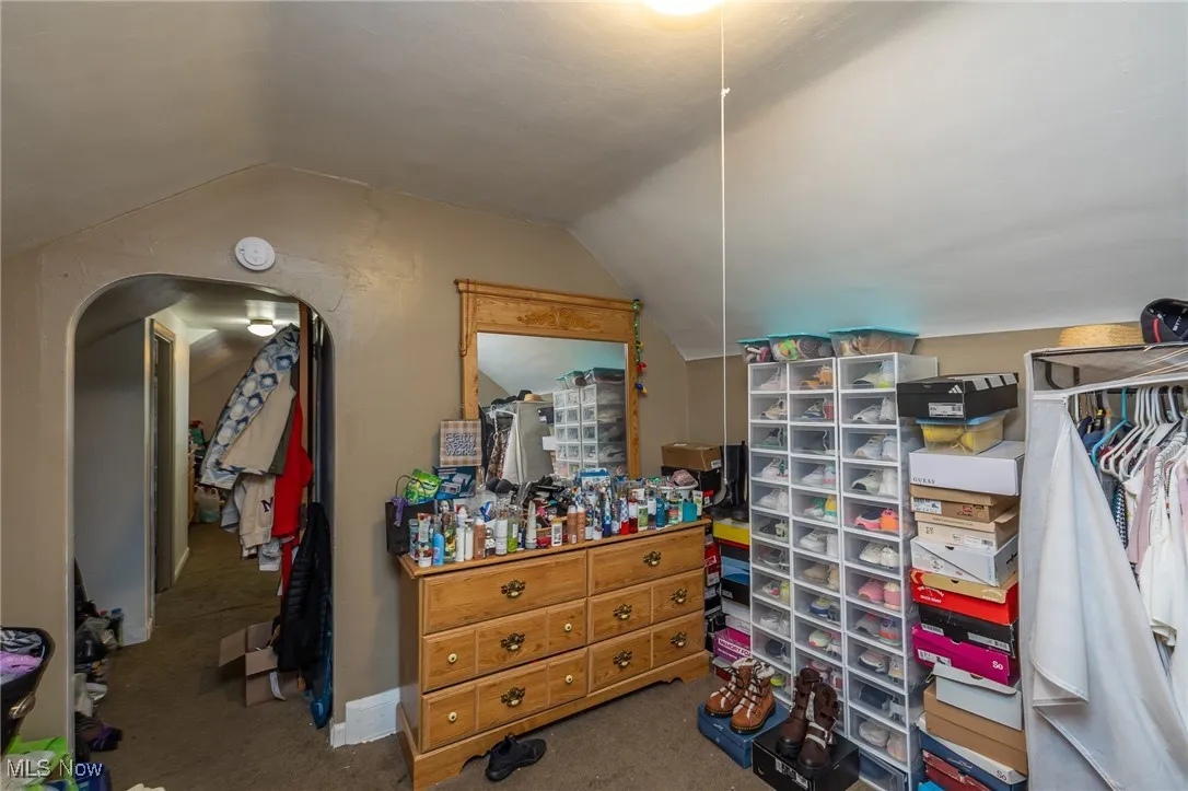 Spacious closet featuring vaulted ceiling and carpet flooring