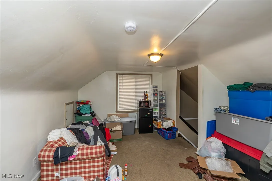 Bonus room featuring vaulted ceiling and carpet floors