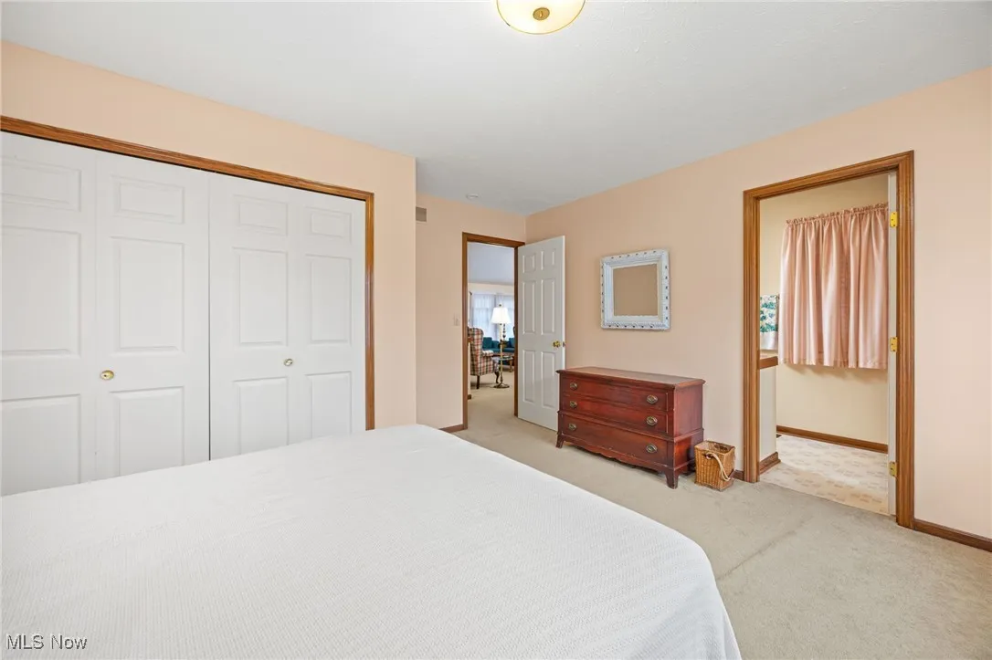 Bedroom with carpet flooring and a closet