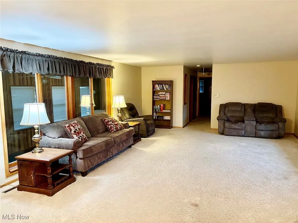 Living room with carpet floors