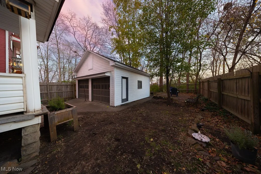 View of detached garage