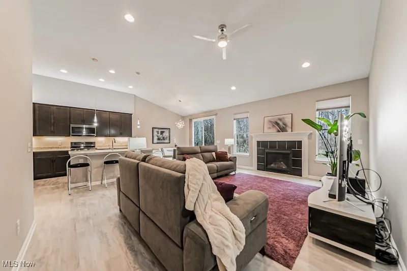 With Fireplace, tons of lghting and view of Metroparks