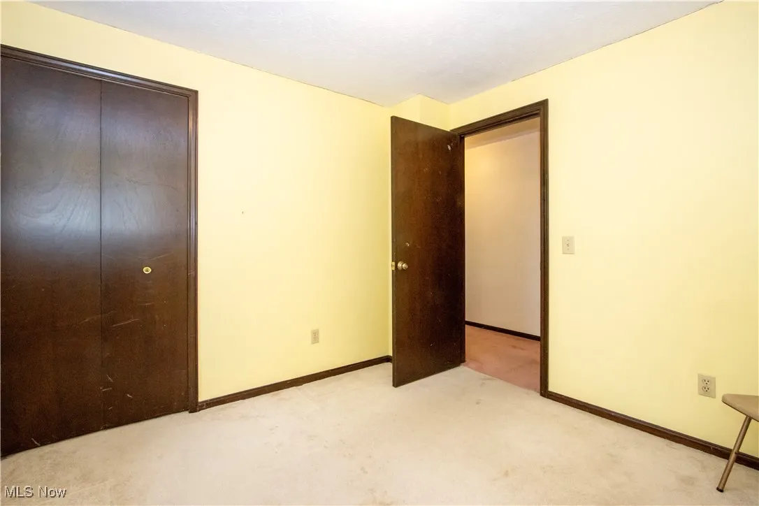 Unfurnished bedroom featuring light colored carpet and a closet