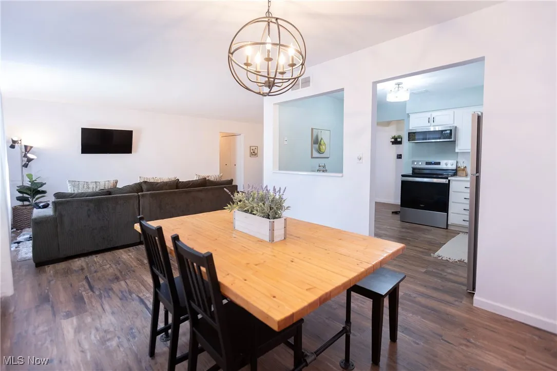 Open to the kitchen and living area