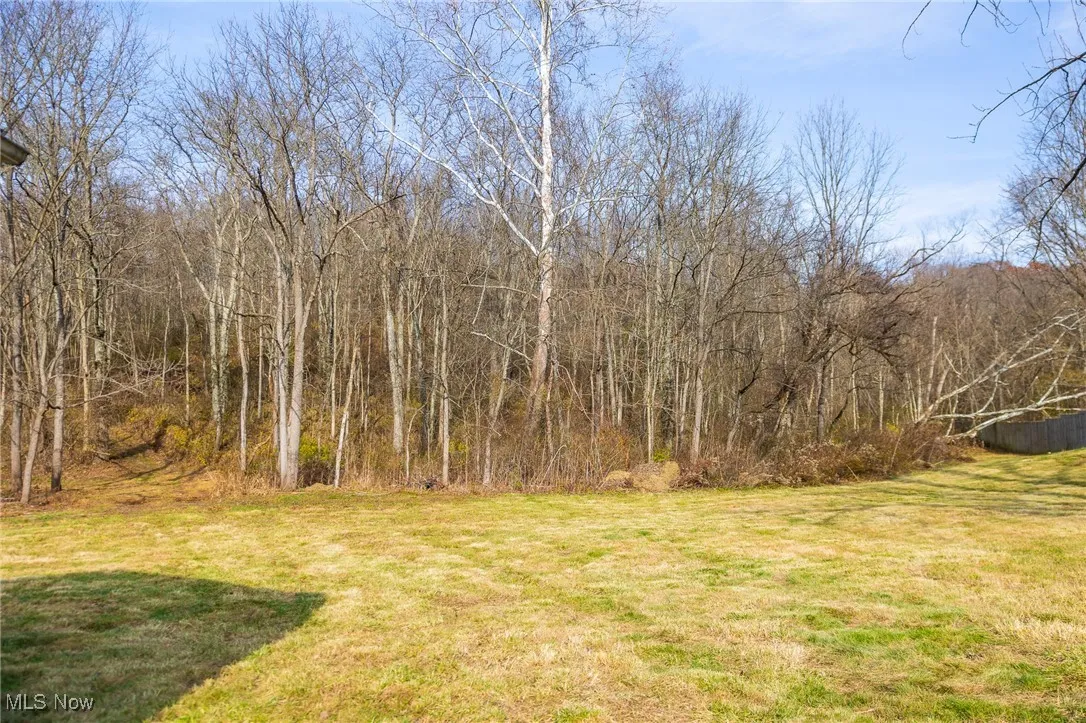 View of grassy yard featuring a forest view