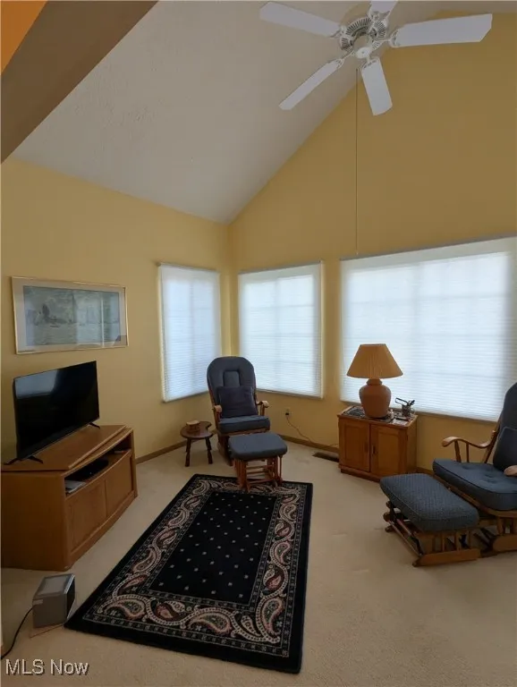 Sun room with custom blinds and ceiling fan
