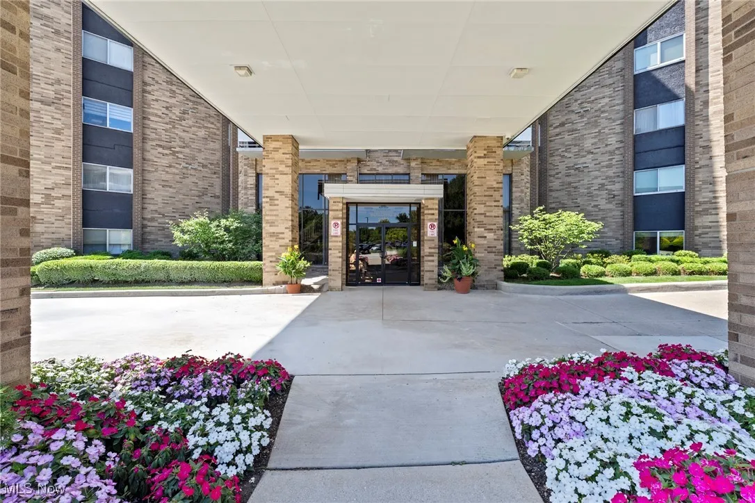 Property entrance with brick siding