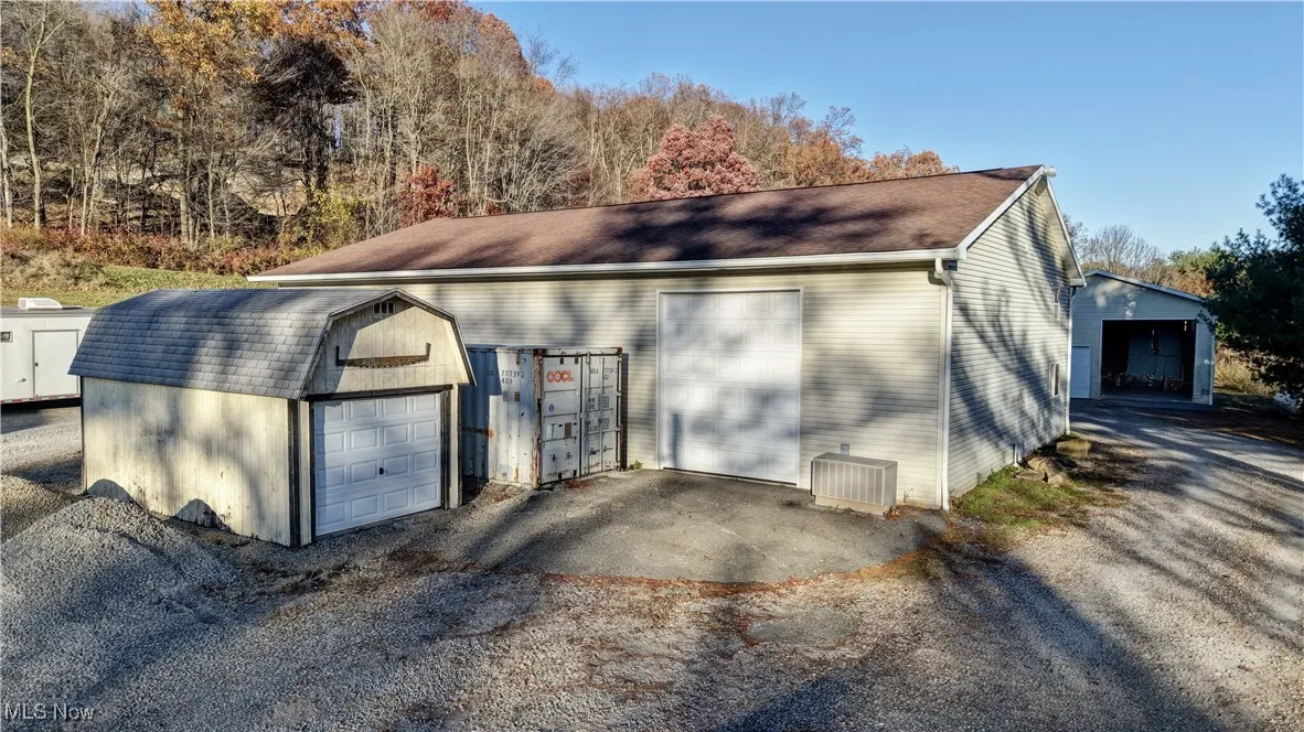 View of detached garage