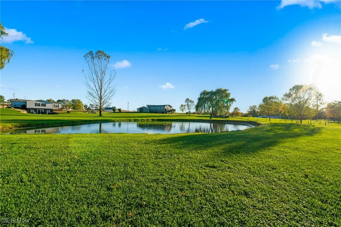 View of home's community featuring a water view and a lawn