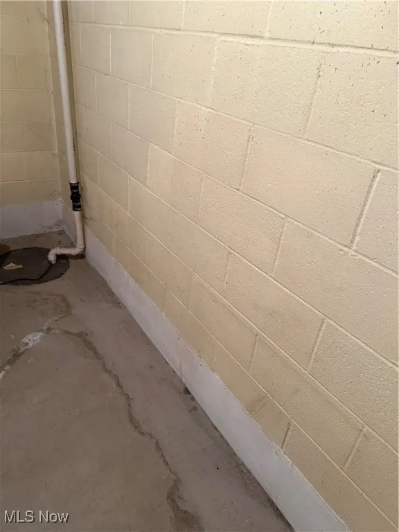 Detailed view of concrete block wall and concrete floors