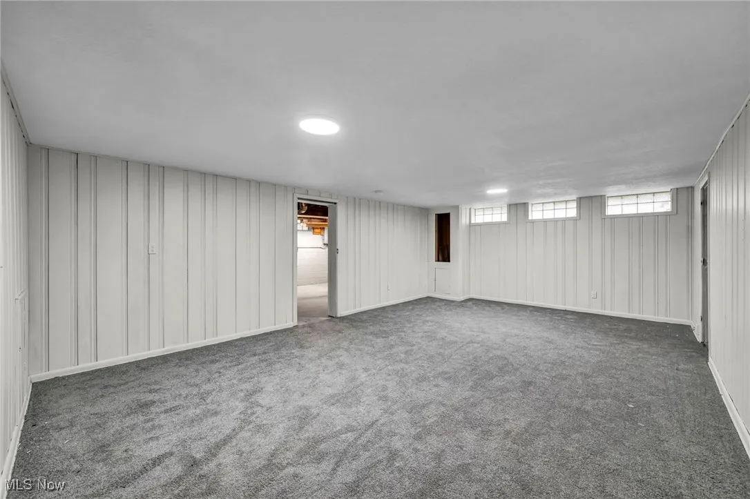 Basement with carpet